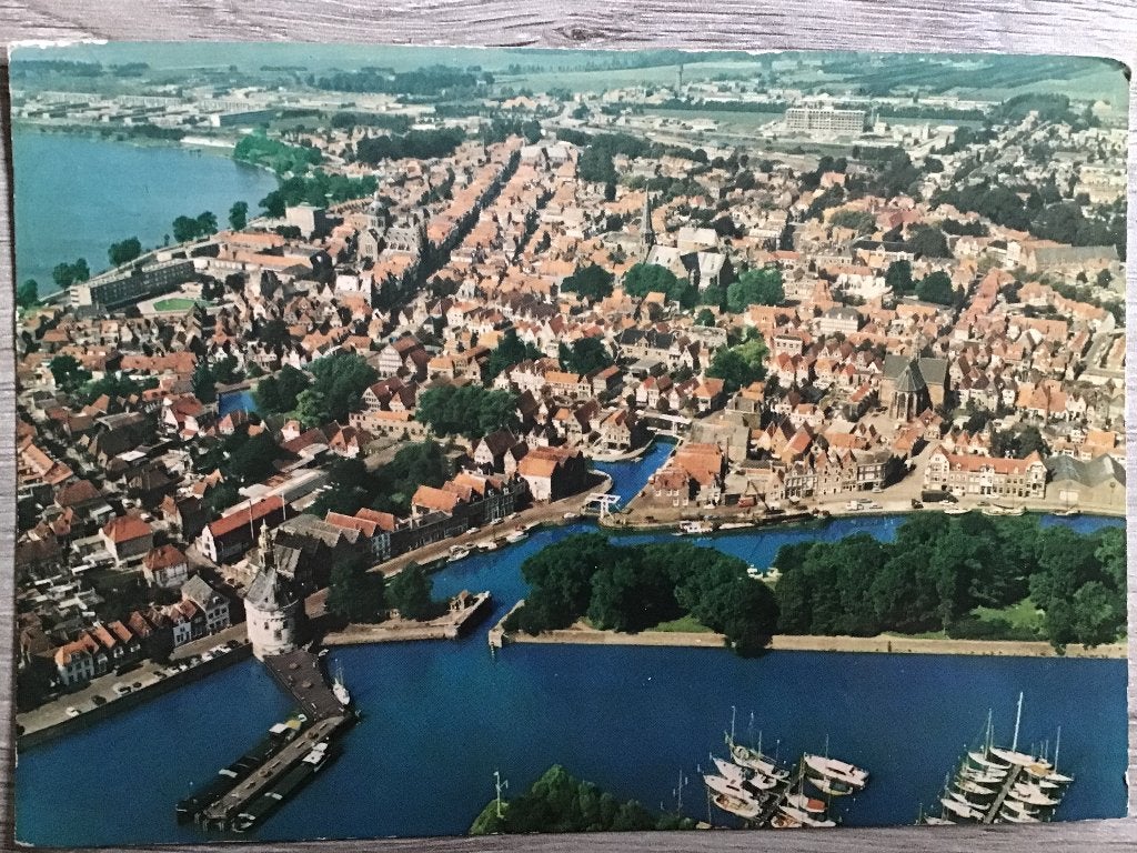 Oude ansichtkaart Hoorn, luchtfoto, Gelopen 1960-65, Ophalen of Verzenden, 1960 tot 1980, Gelopen, Noord-Holland