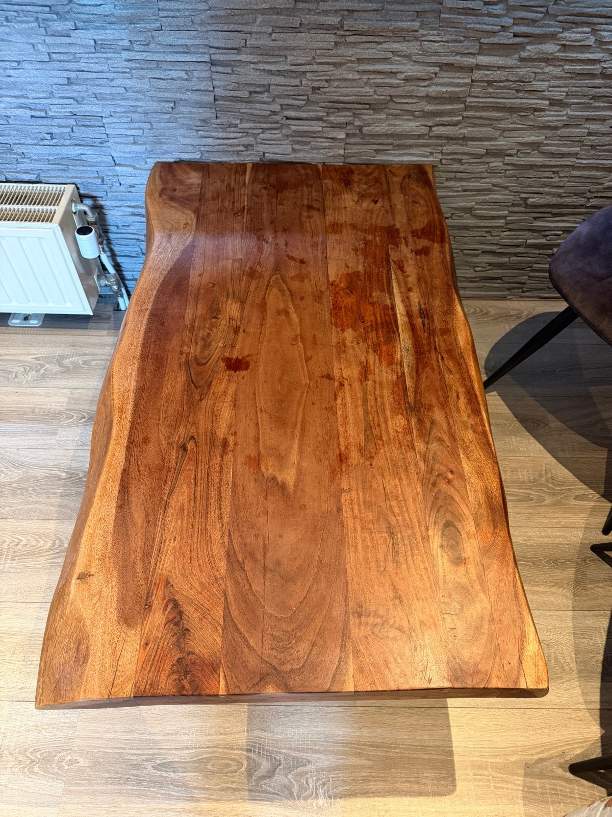 Acaciahouten boomstamtafel - Goede staat, Ophalen of Verzenden, Gebruikt, Overige houtsoorten