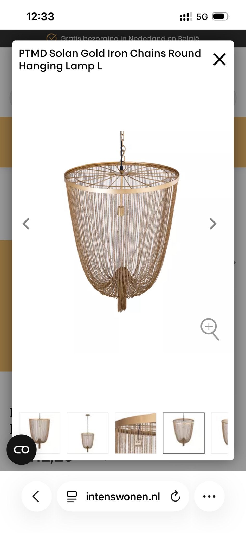 PTMD Solan Gold Iron Chains Ronde Hanglamp L - Goudkleurig, Ophalen, Nieuw, Metaal, 75 cm of meer