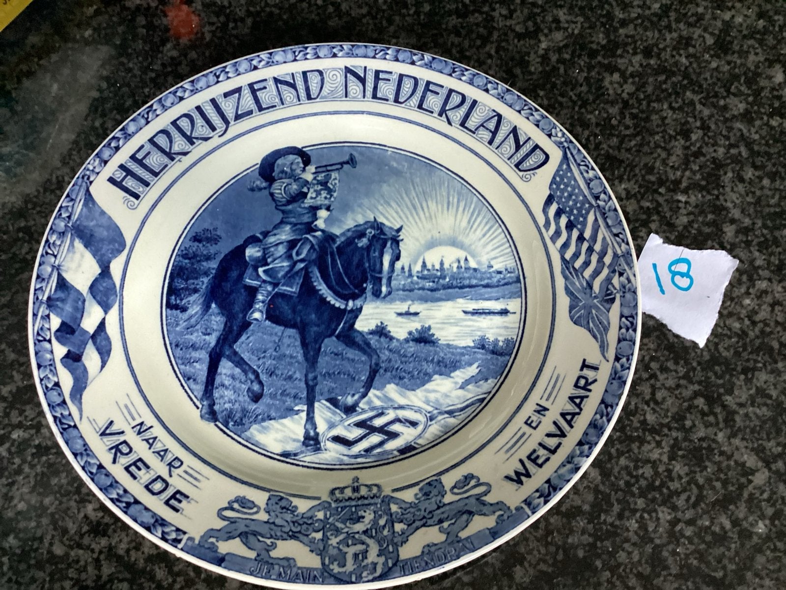 Delfts Blauw 'Herrijzend Nederland' bord - Societé Céramique, Antiek en Kunst, Antiek | Wandborden en Tegels, Ophalen of Verzenden
