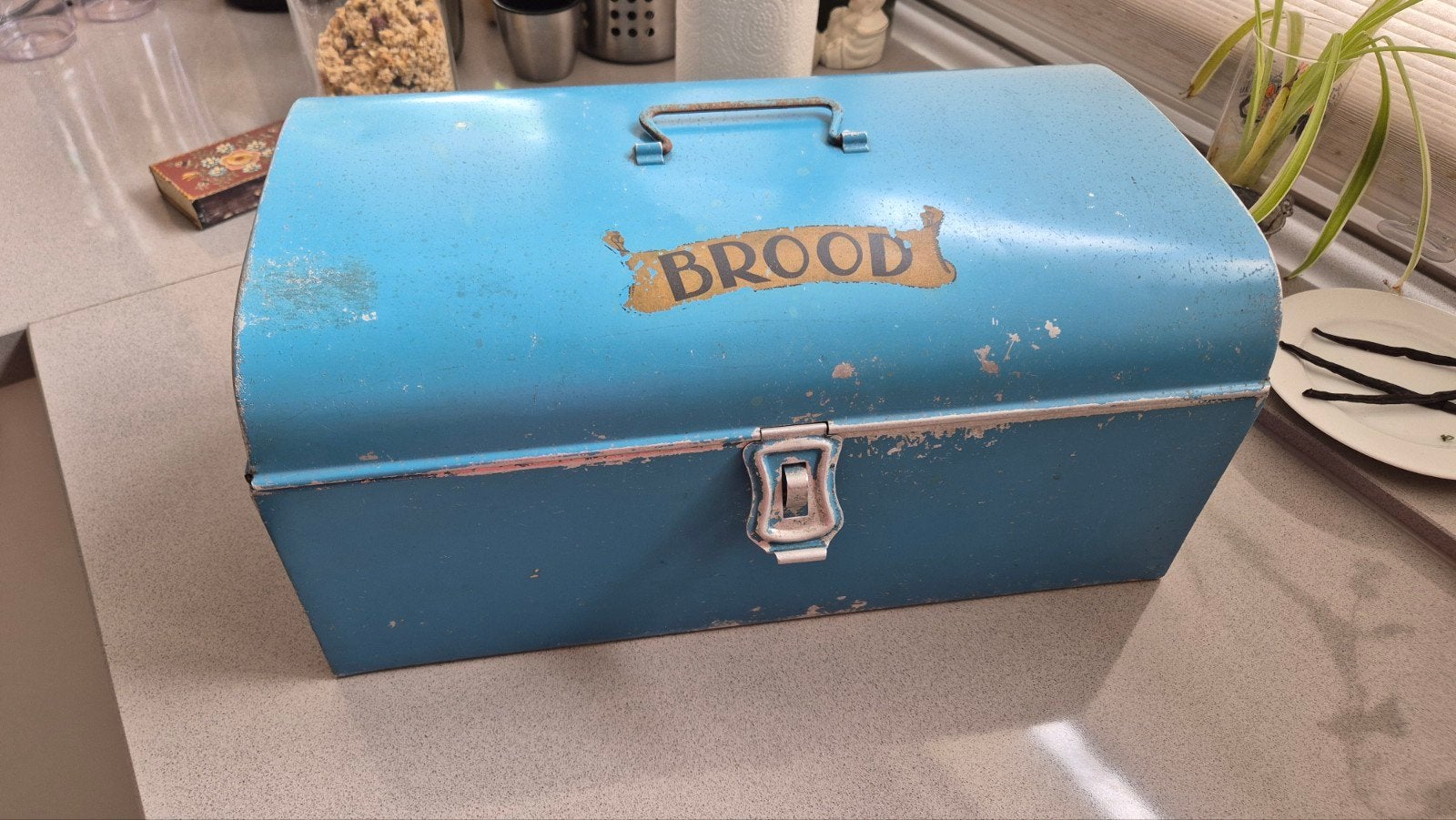 Vintage Blauwe Broodtrommel, Ophalen