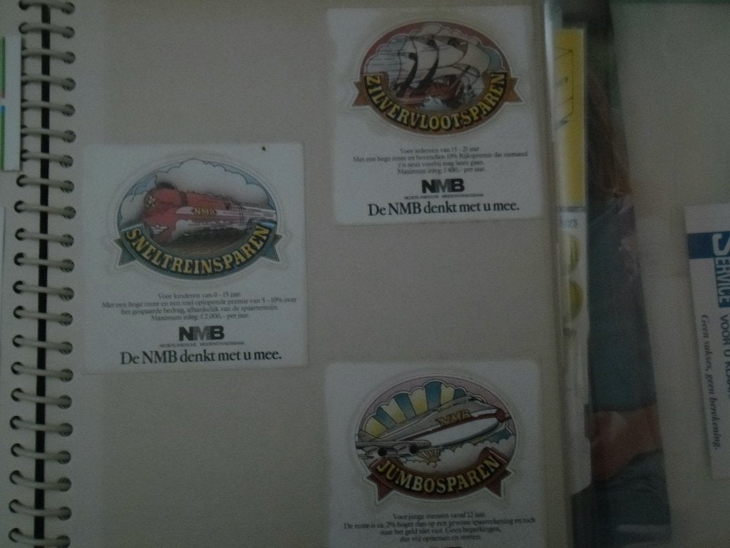 Vintage spaarbank stickers - NMB, Rabobank, Spaarbank, Ophalen of Verzenden, Nieuw, Bedrijf of Vereniging