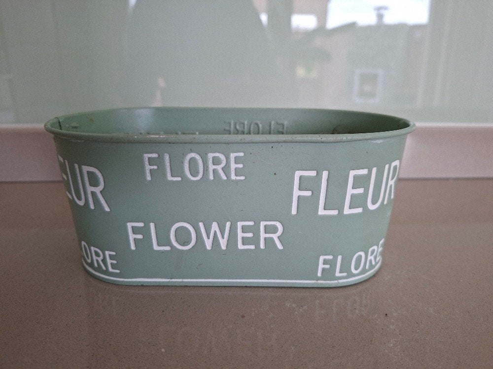 ovale bloempot van blik/ trendy mintgroene kleur, Rond, Ophalen of Verzenden, Aardewerk, Minder dan 40 cm