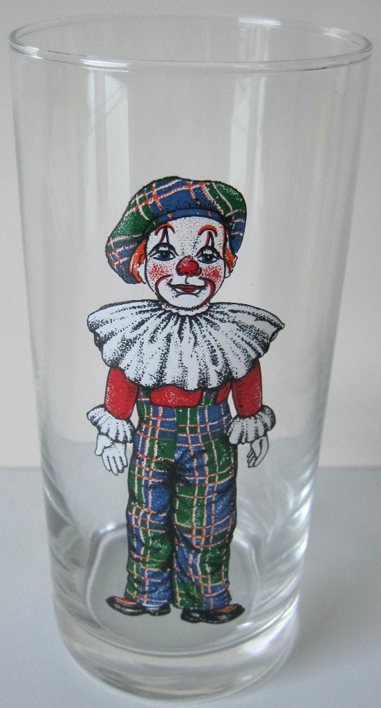 glas met een afbeelding van een clown, Ophalen of Verzenden, Zo goed als nieuw, Frisdrankglas