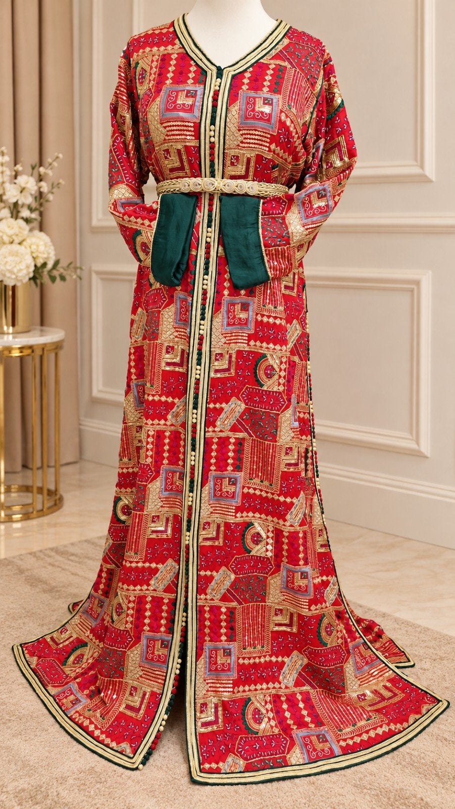 Marokkaanse rode sari kaftan, Overige typen, Maat 46/48 (XL) of groter, Nieuw, Ophalen of Verzenden