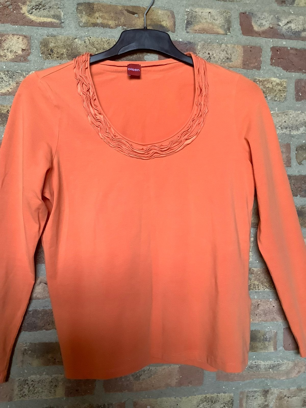 Olsen!Bijna nieuw prachtig shirt longsleeve Oranje ruches 42, Maat 42/44 (L), Oranje, Ophalen of Verzenden, Zo goed als nieuw
