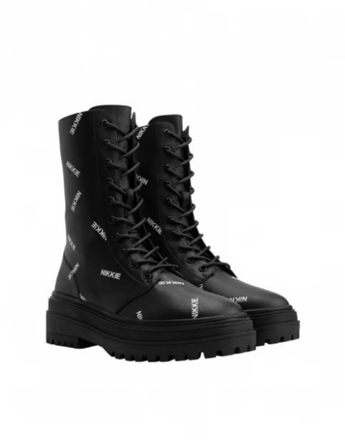 Nikkie Combat Boots Zwart met Logo - Maat 38, Ophalen, Zo goed als nieuw, Zwart, Lage of Enkellaarzen