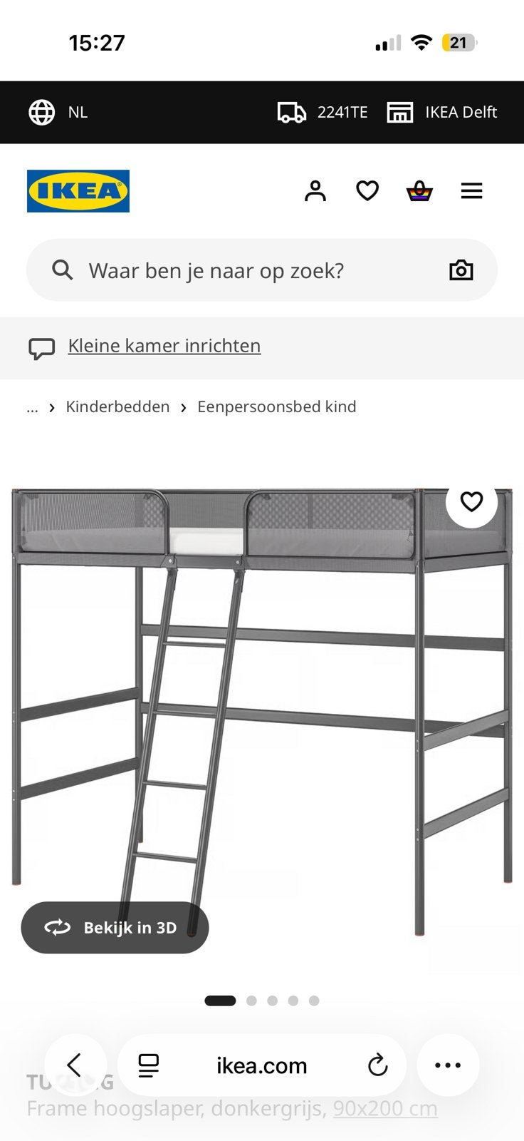 Ikea hoogslaper, Ophalen, Eenpersoons, Zo goed als nieuw, 90 cm