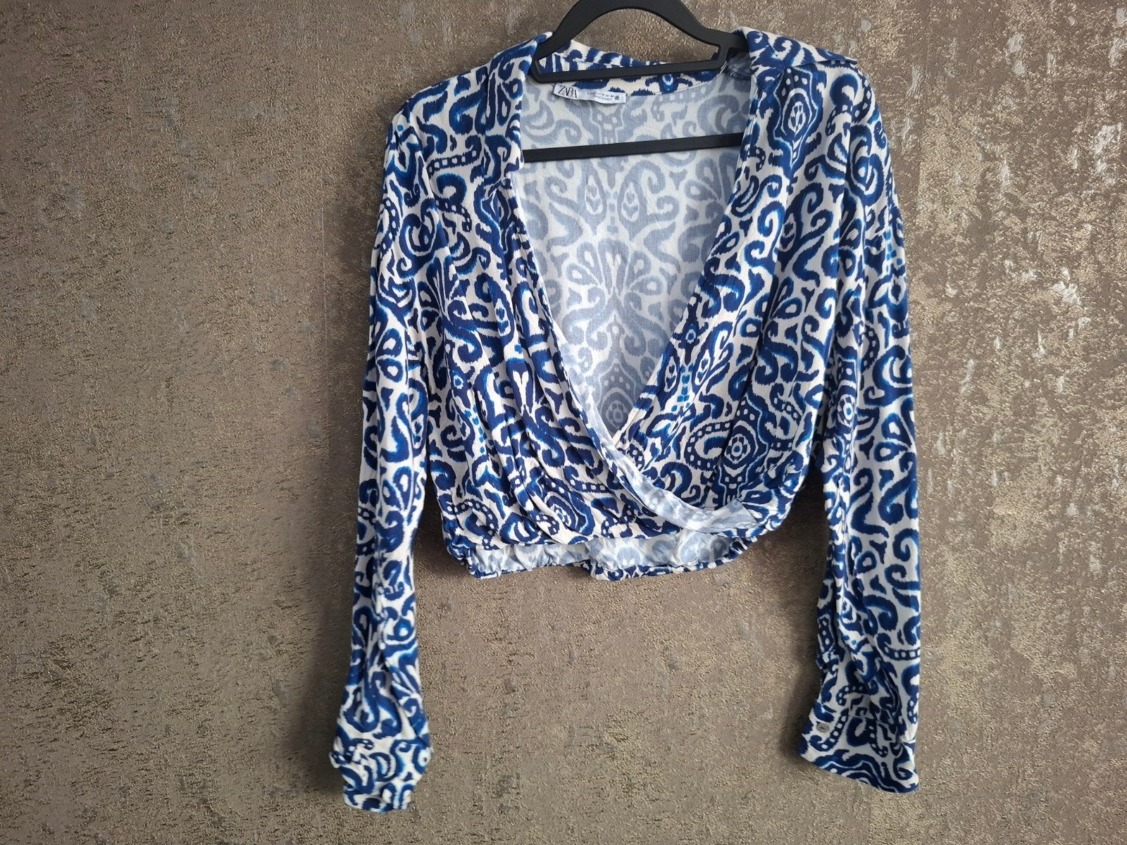 Zara Cropped Blouse met Blauw-Wit Patroon, Maat 38/40 (M), Blauw, Zara, Ophalen of Verzenden