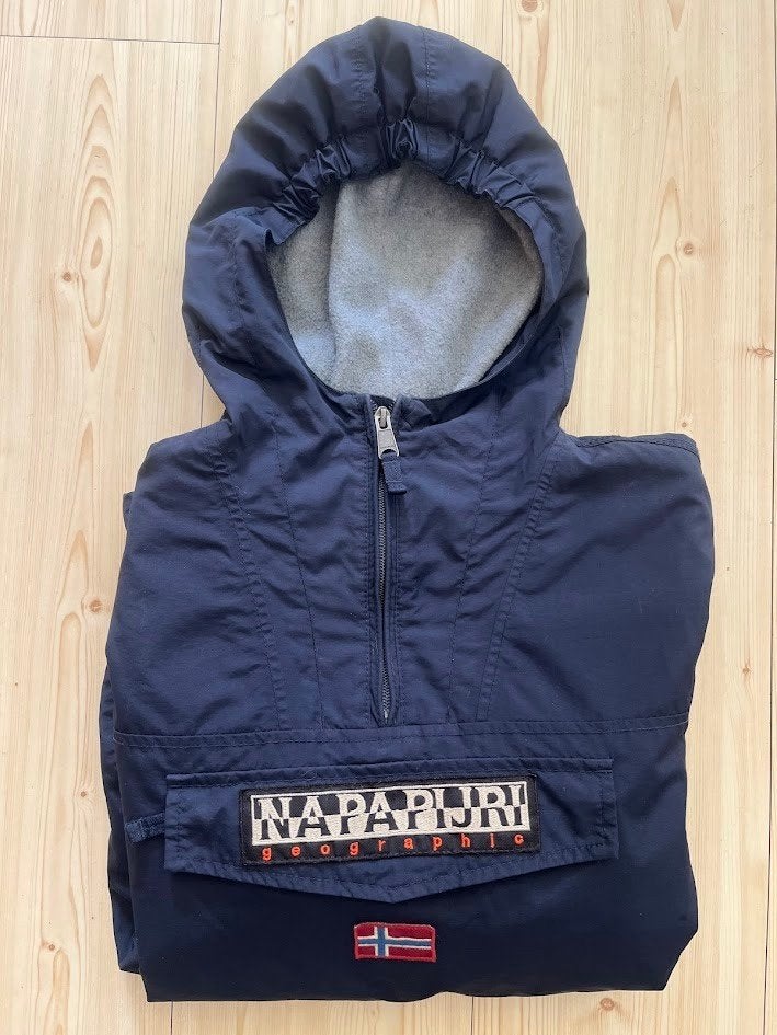 Napapijri donkerblauwe windbreaker jas maat 14/162 (XS), Gebruikt, Verzenden, Jongen of Meisje, Napapijri