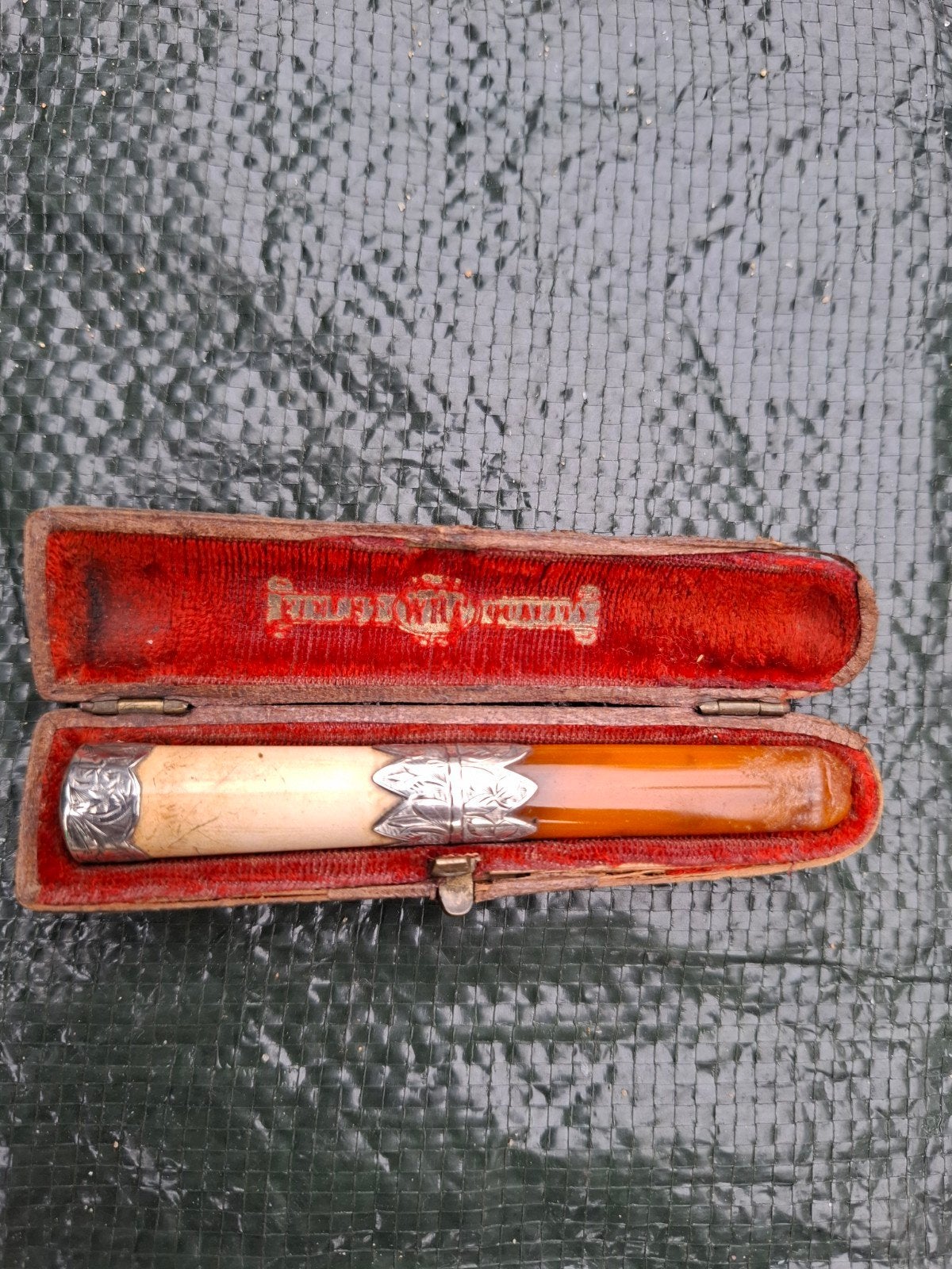 Sigarettenpijpje zilver, barnsteen, meerschuim in foedraal, Verzamelen, Rookartikelen, Aanstekers en Luciferdoosjes, Ophalen of Verzenden