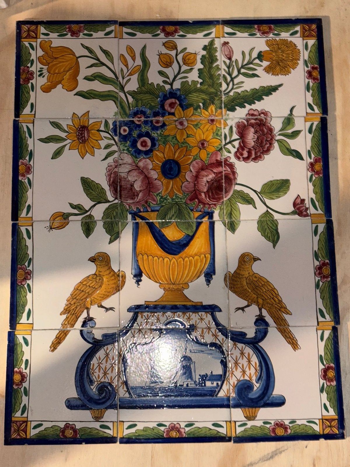 Antiek Tegeltableau bloemenvaas, Ophalen