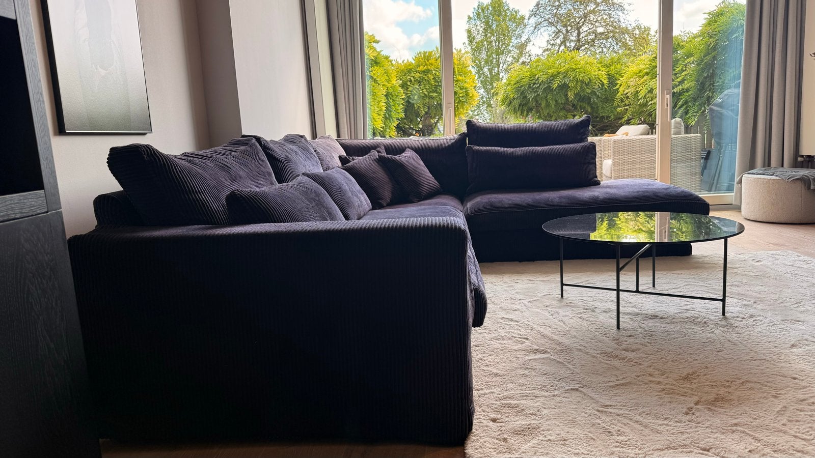 Grote loungebank in ribstof - 320 cm breed, Ophalen, Gebruikt, 100 tot 125 cm, Hoekbank