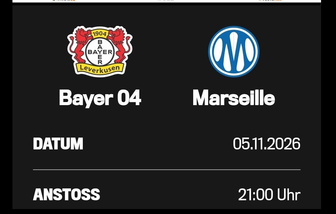 2 tickets Bayer Leverkusen vs Marseille donderdag 5 november, Twee personen, November