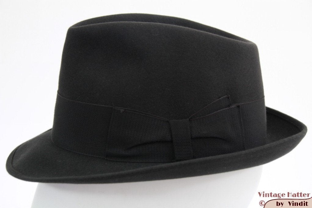 Mooie Vintage Gleufhoed Borsalino donker grijs 55 = S tot XS, Ophalen of Verzenden, Accessoires, Gedragen, Borsalino Antica Casa
