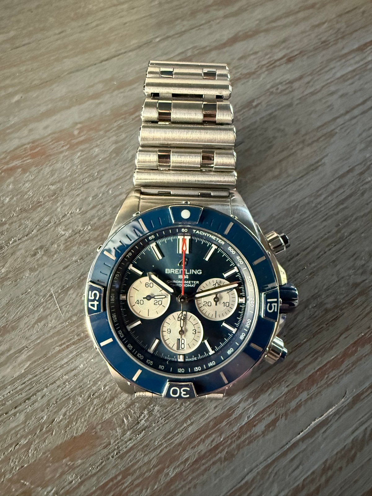 Breitling Super Chronomat B01 44 - Zo goed als nieuw, Ophalen, Staal, Breitling, Polshorloge