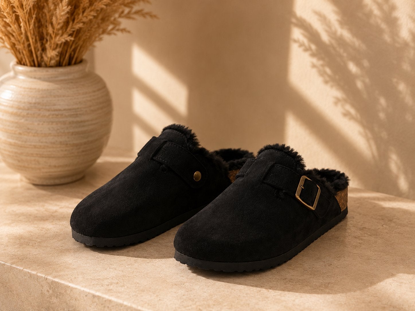 Zwarte Clogs met bontvoering - Maten 36 t/m 41, Kleding | Dames, Ophalen of Verzenden, Zwart, Overige typen