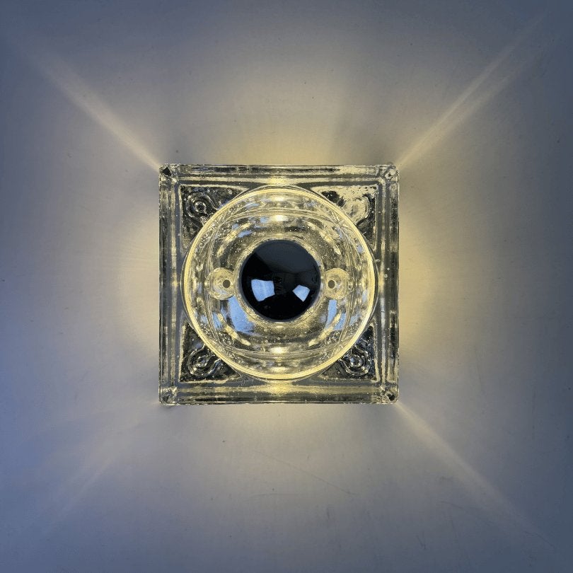 4x zeldzame vintage ‘icecube’ wandlamp van glas - WILA, Gebruikt, Ophalen of Verzenden, Glas, Onbekend