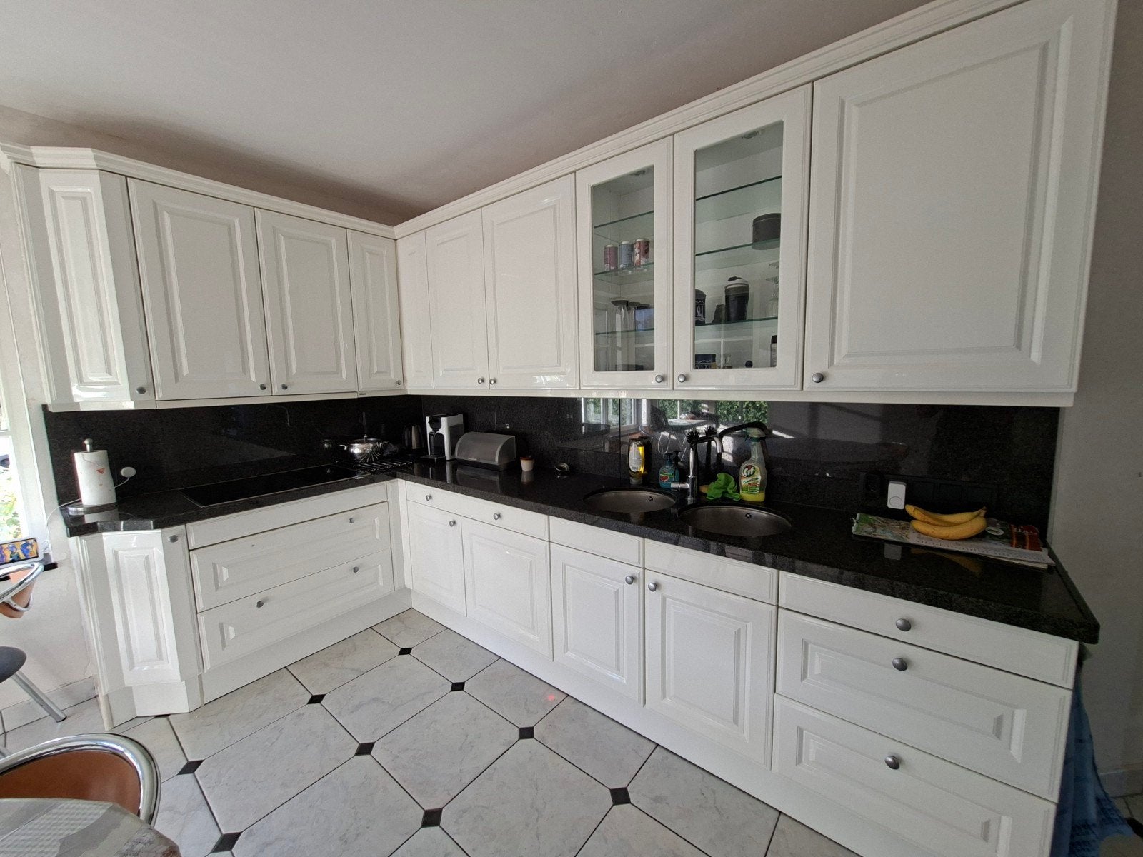 Complete hoekkeuken Siematic hoogglans wit granieten blad, Ophalen, Gebruikt, Wit, Hoekkeuken