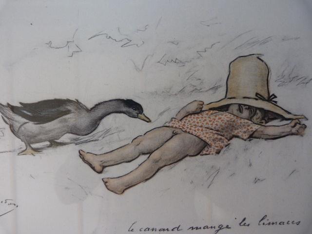 Georges Redon - Le canard mange les limaces, Ingelijst, 50 cm, Ophalen of Verzenden, 1900 - 1949