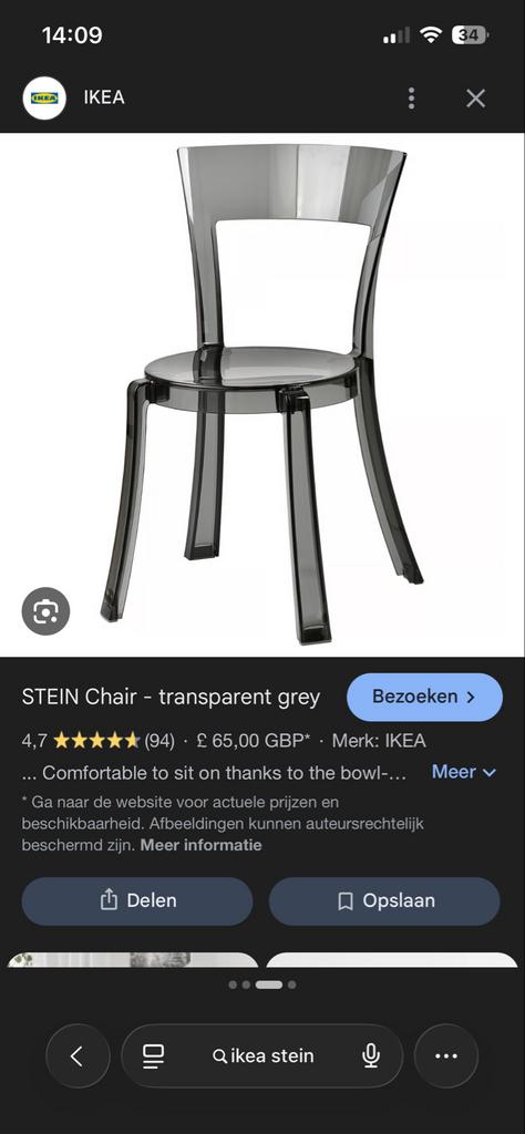4x IKEA STEIN stoel, smoke grey, Ophalen, Kunststof, Gebruikt, Vier