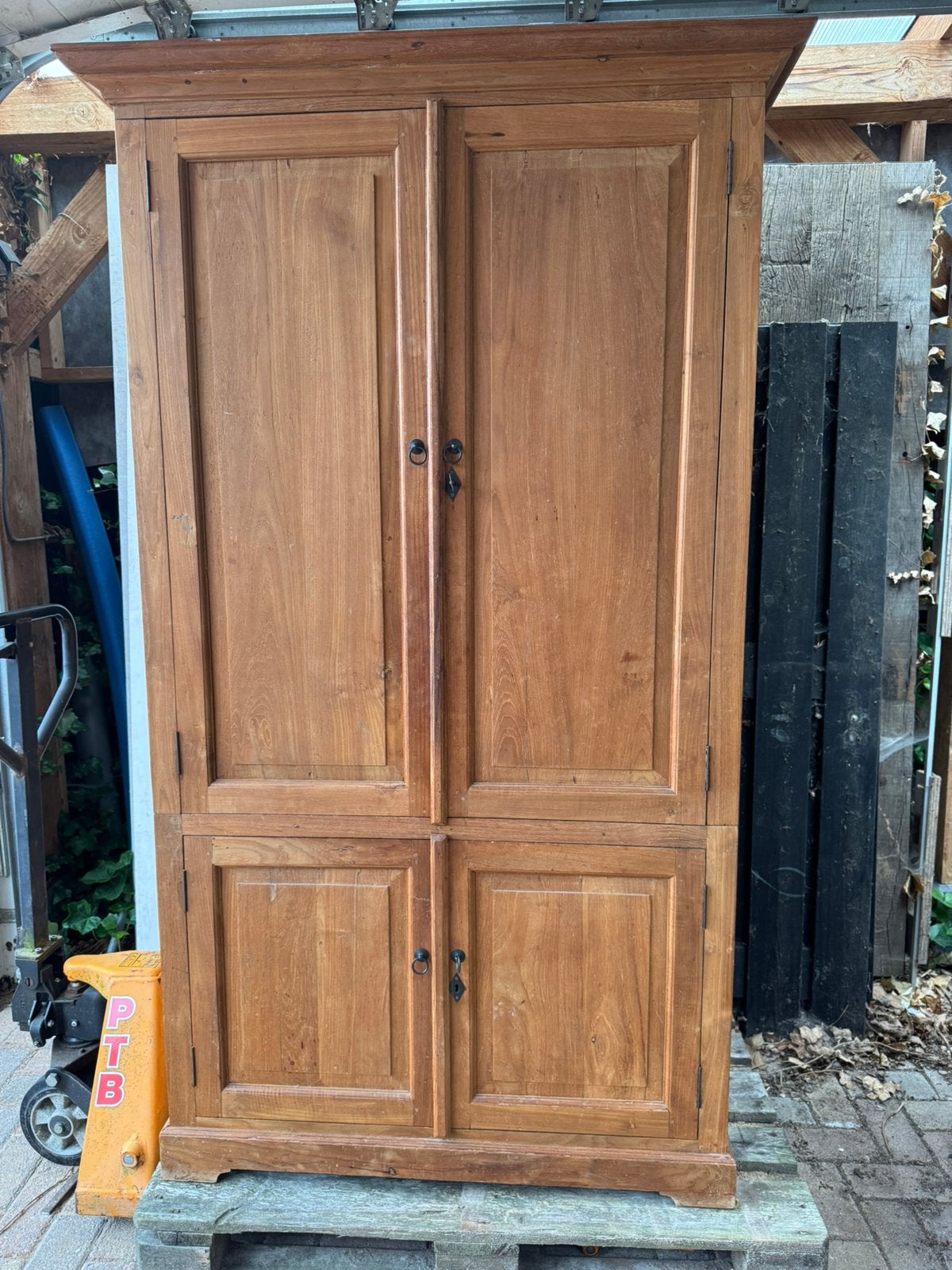 Teakhouten computerkast/voorraadkast met schuiflade, Ophalen, Gebruikt, Teakhout, 50 tot 100 cm
