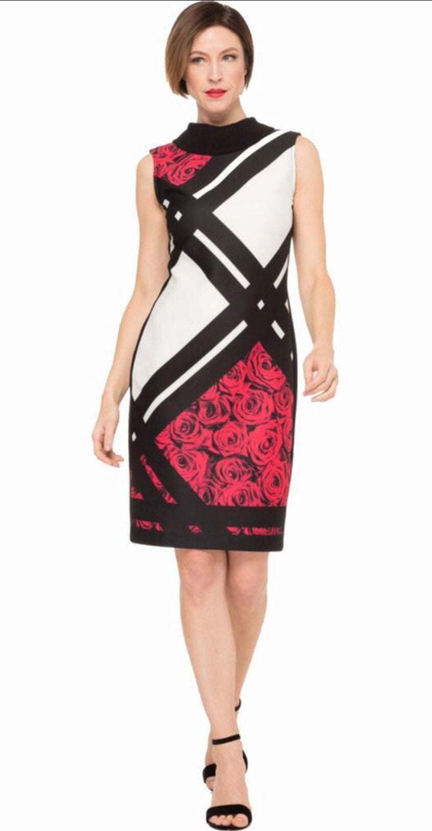 Ribkoff luxe jurk zwart wit en rode rozenprint maat 40, Kleding | Dames, Jurken, Maat 38/40 (M), Nieuw, Onder de knie, Meerkleurig