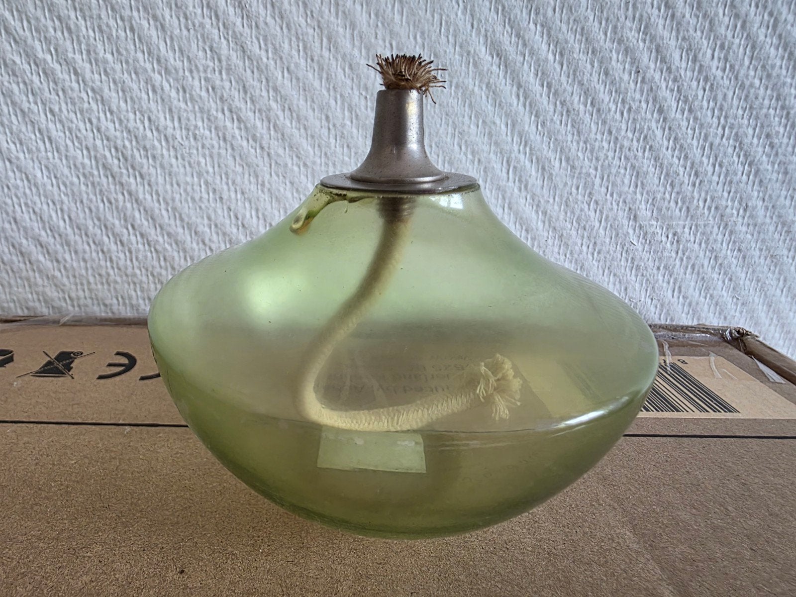 Vintage olie lampje van groen glas, Antiek en Kunst, Ophalen
