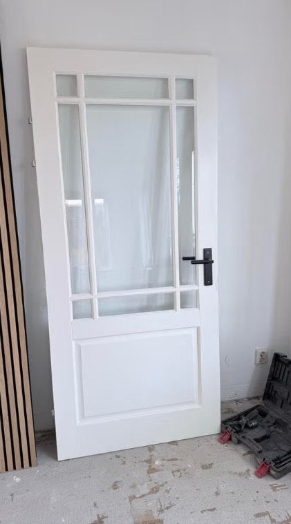 Binnendeur 95 x 211,2 cm met glas en zwart deurbeslag, Ophalen, 80 tot 100 cm, Binnendeur, 200 tot 215 cm