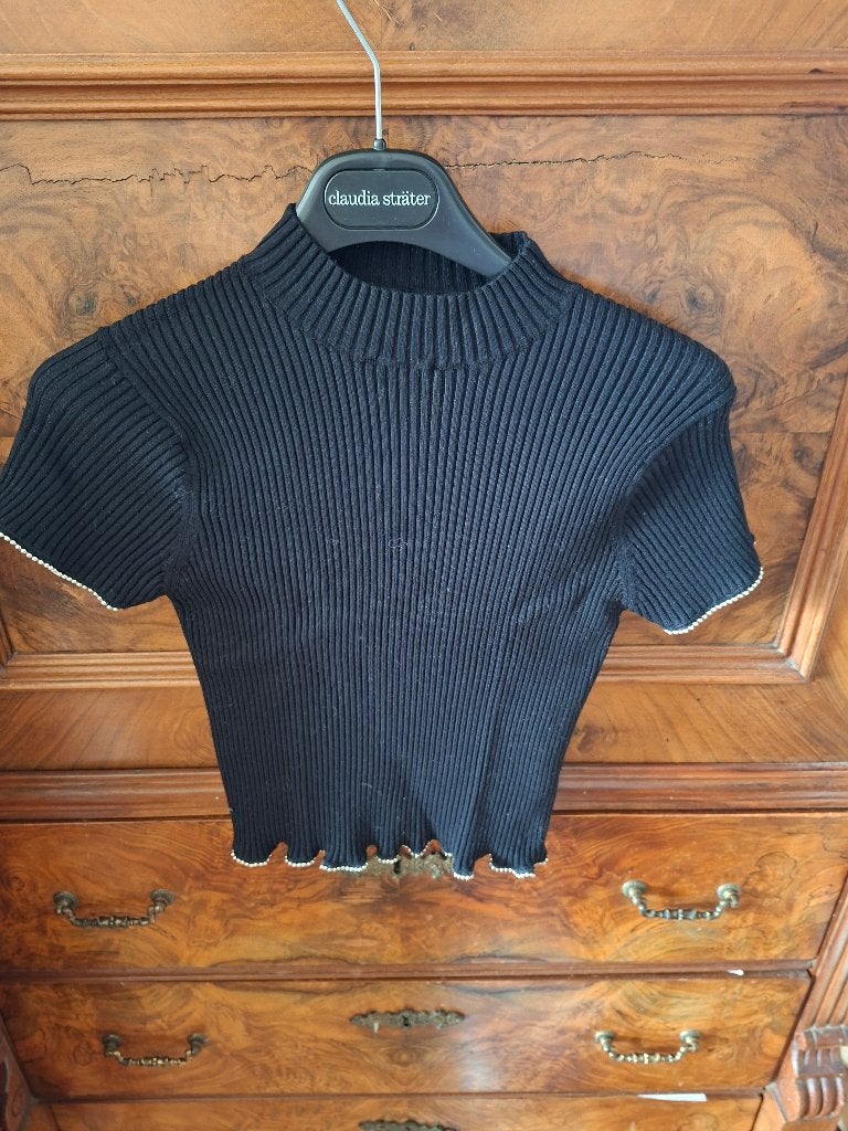 Zara zwarte ribbel trui met kralen rand. XS, Kleding | Dames, Nieuw, Ophalen of Verzenden, Maat 34 (XS) of kleiner, Zara