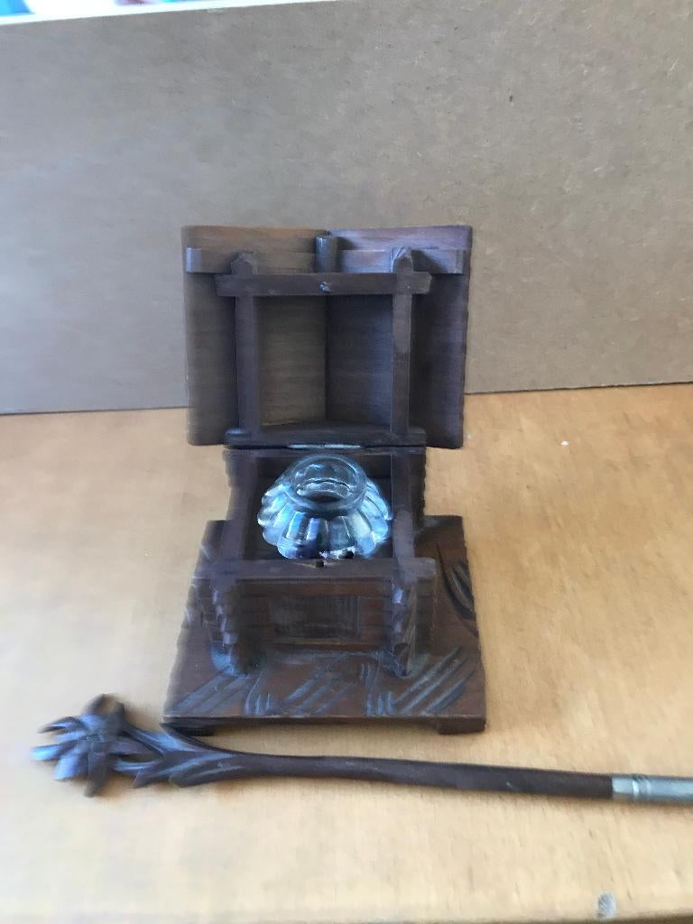 Vintage houten inktpot met pen (bureauset /inktstel), Antiek en Kunst, Ophalen of Verzenden