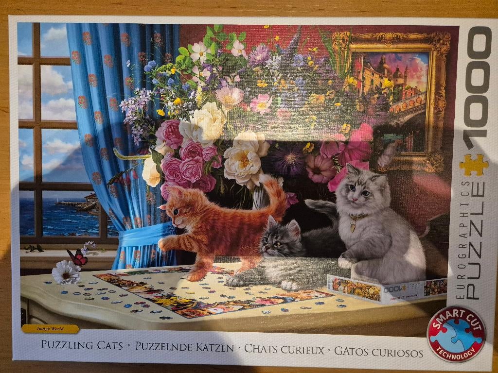 Puzzel  "Puzzelende Katten".  1000 stukjes, Ophalen of Verzenden, 500 t/m 1500 stukjes, Zo goed als nieuw, Legpuzzel