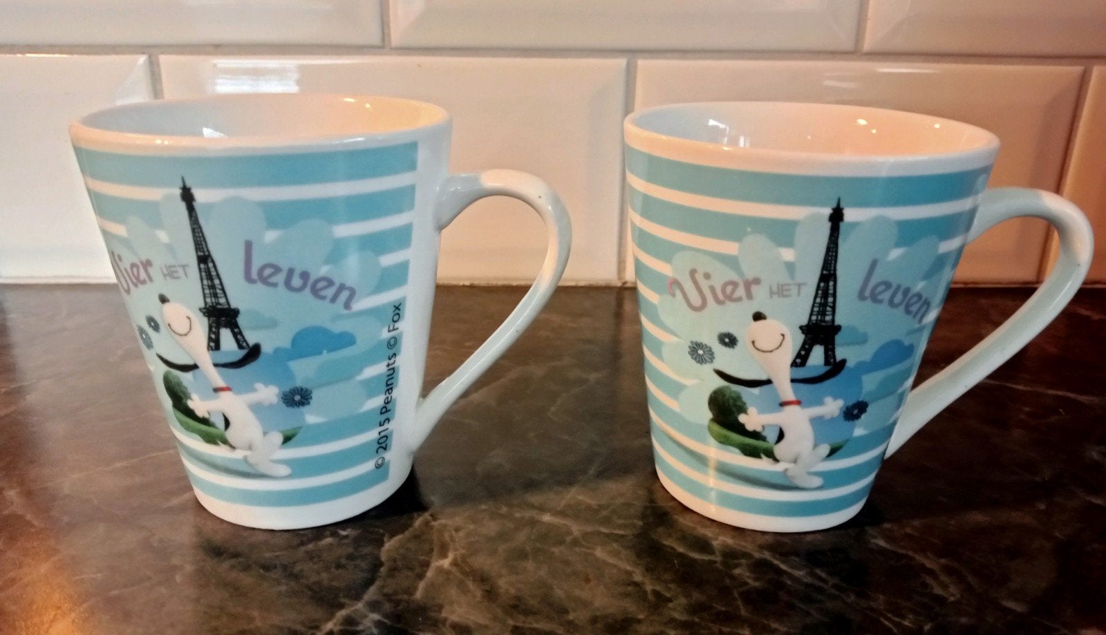 Snoopy Mokken - "Vier het leven" - Set van 2, Ophalen, Zo goed als nieuw