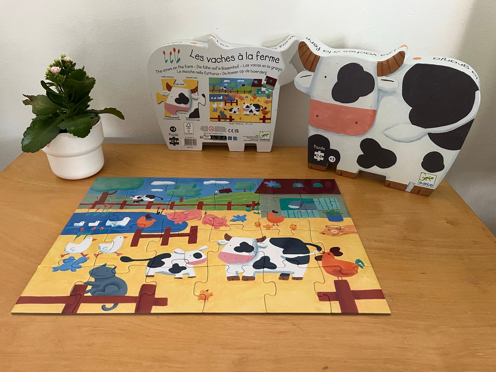 Djeco Puzzel ‘Koe op de boerderij' - 24 stukjes, Ophalen of Verzenden, 10 tot 50 stukjes, Zo goed als nieuw, 2 tot 4 jaar