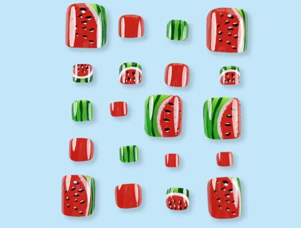 Watermeloen teen nepnagels - Press On Nails, Ophalen of Verzenden, Nieuw