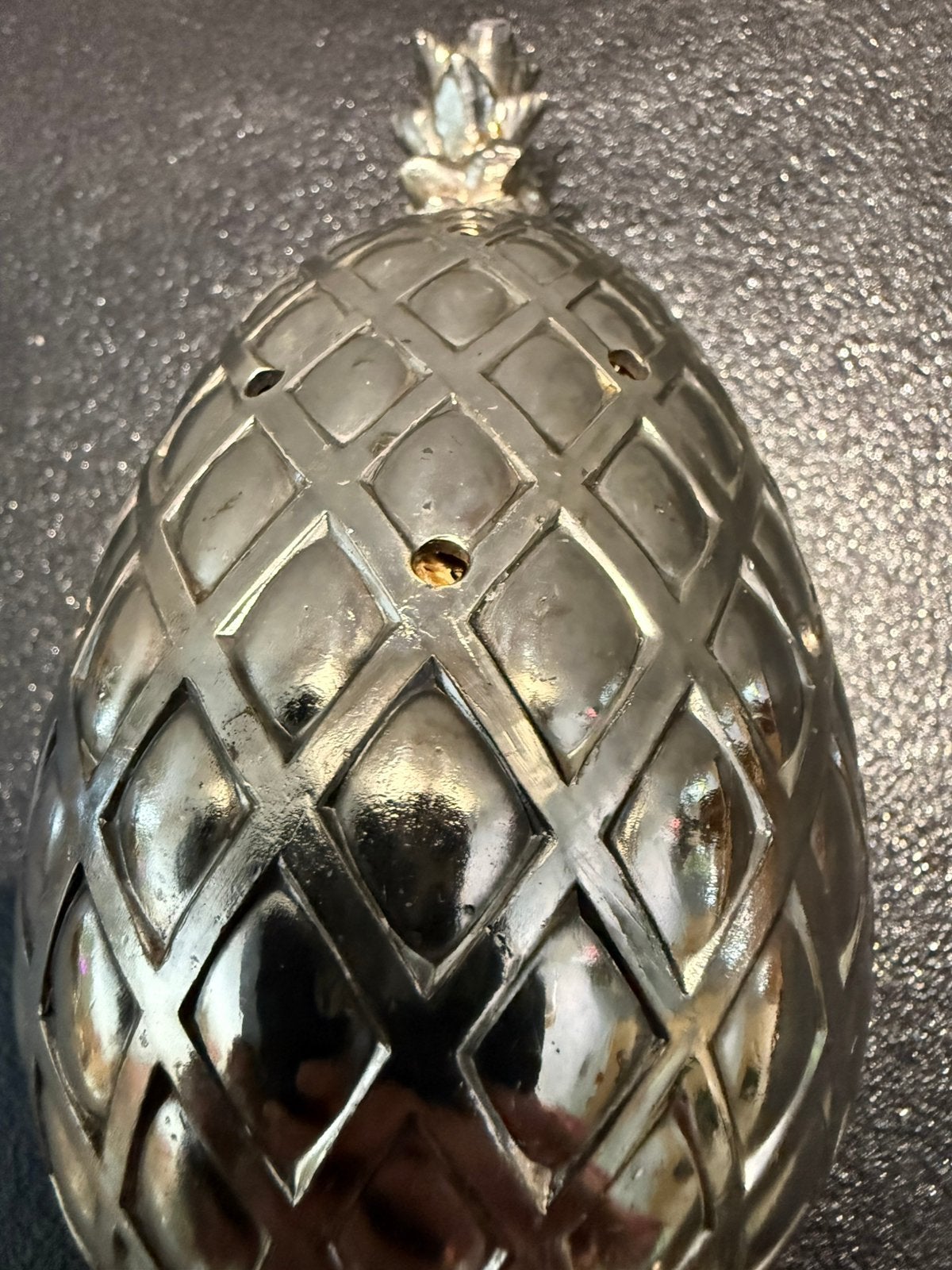 Verzilverde ananas Eleanor Claire potpourri jaren 50, Antiek en Kunst, Ophalen of Verzenden, 15 cm, Overige typen, Zilver