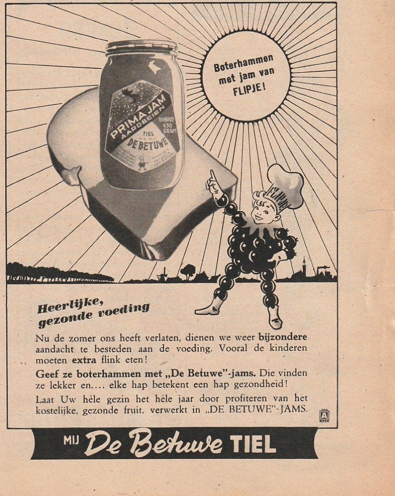 Retro reclame 1951 Betuwe Flipje Tiel zomer is voorbij, Verzenden, Overige typen