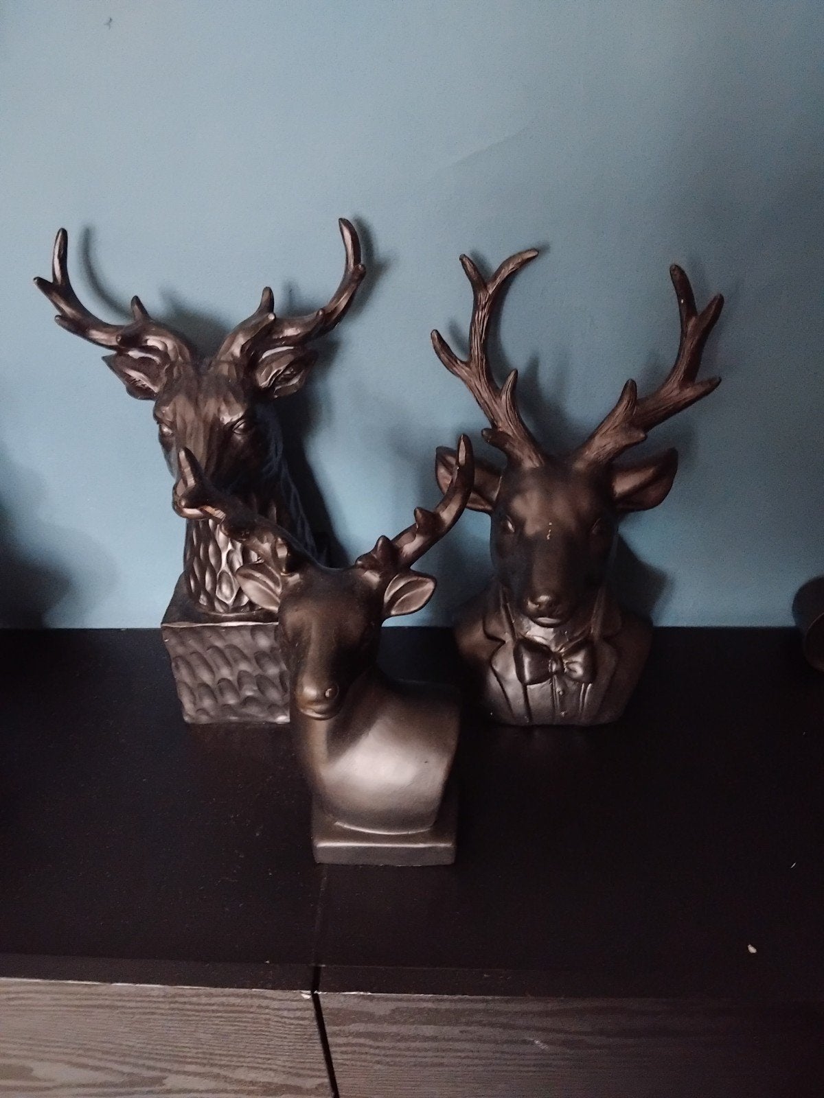Set van 3 decoratieve zwarte herten beelden, Huis en Inrichting, Ophalen, Gebruikt, Zwart