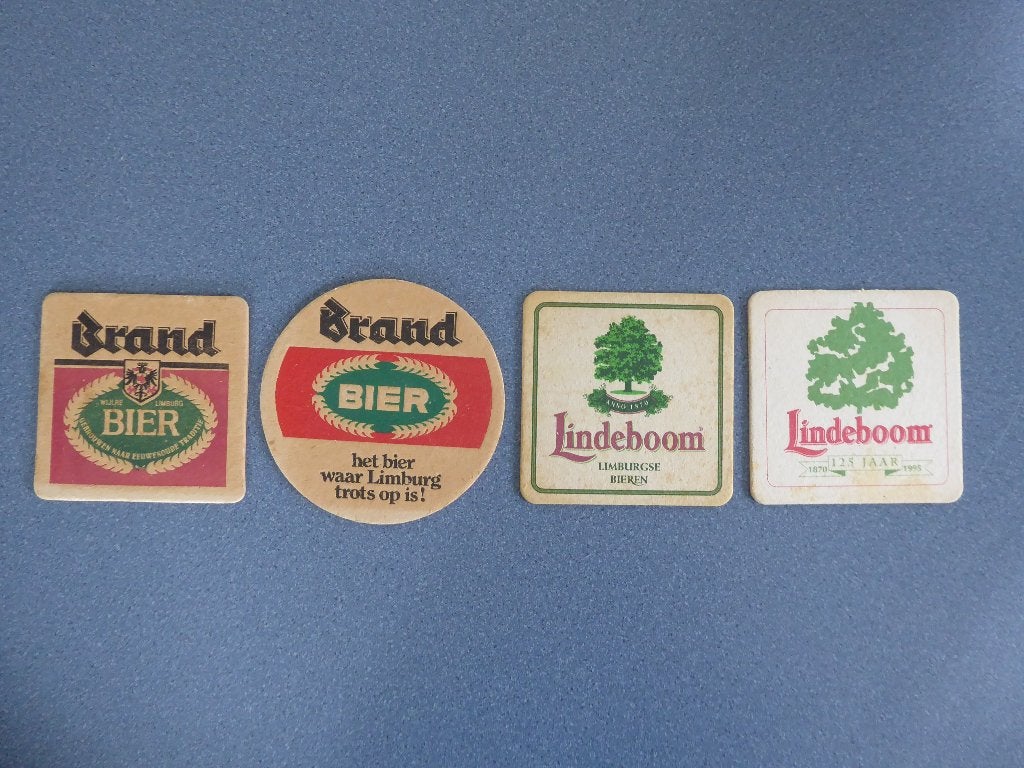 4 verschillende bier viltjes (2 Brand en 2 Lindeboom), Verzamelen, Ophalen of Verzenden, Gebruikt, Viltje(s), Overige merken