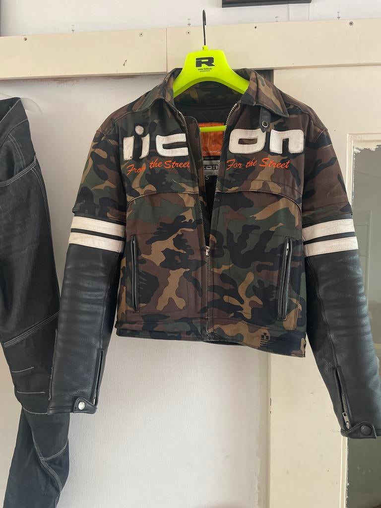 Icon Super Duty Jacket camouflage leer /canfas, Motoren, Kleding | Motorkleding, Ophalen of Verzenden, Tweedehands, Heren, Jas | textiel