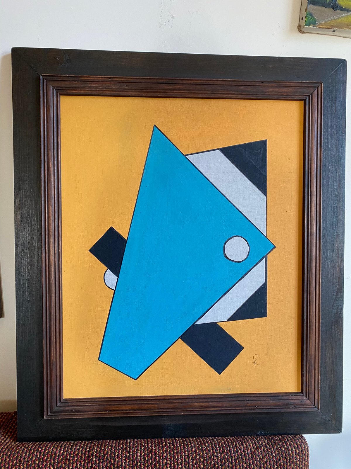 Abstract geometrisch schilderij in houten lijst, Ophalen of Verzenden