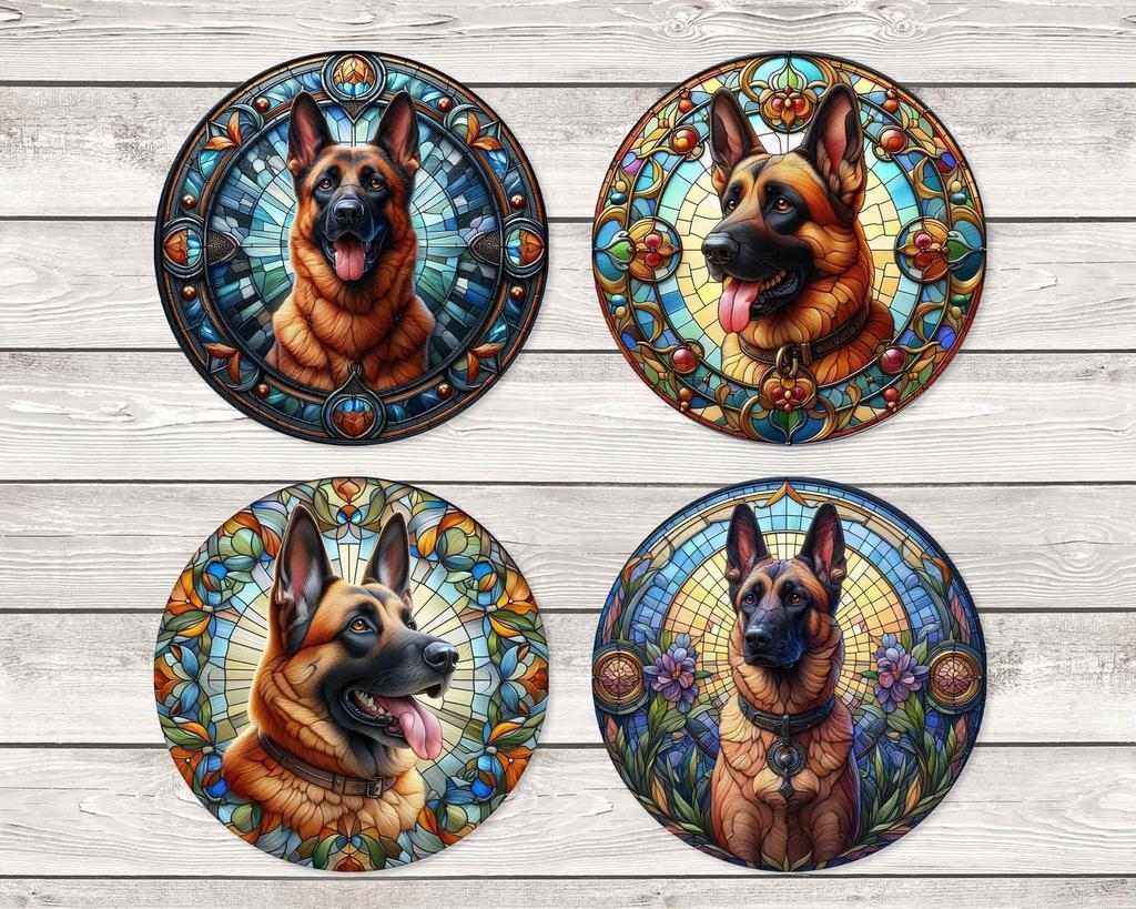 Duitse Herder Glas in Lood onderzetters rond met houder, Ophalen of Verzenden, Nieuw, Glas of Kopje
