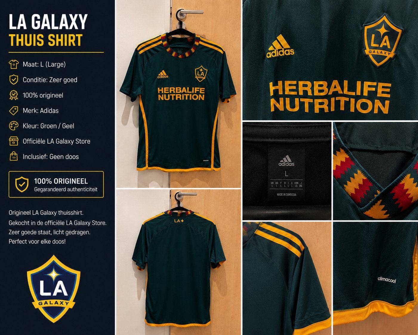 LA Galaxy Thuisshirt Maat L - Origineel Adidas, Maat 52/54 (L), Ophalen of Verzenden, Zo goed als nieuw, Voetbal