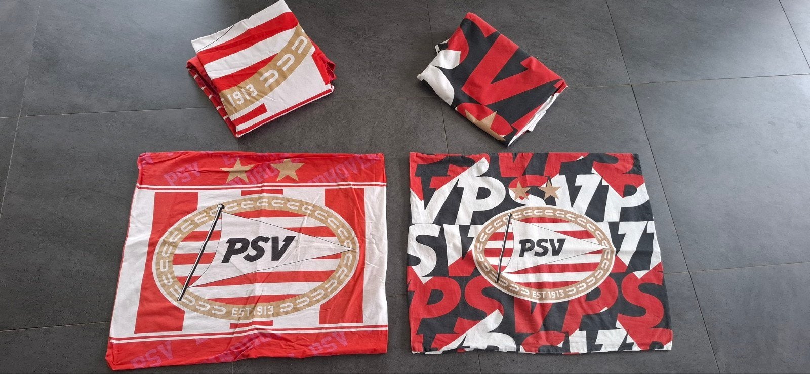 2 x PSV Dekbedovertrek - Eenpersoons - Rood/Wit, Eenpersoons, Meerkleurig, Dekbedovertrek, Katoen