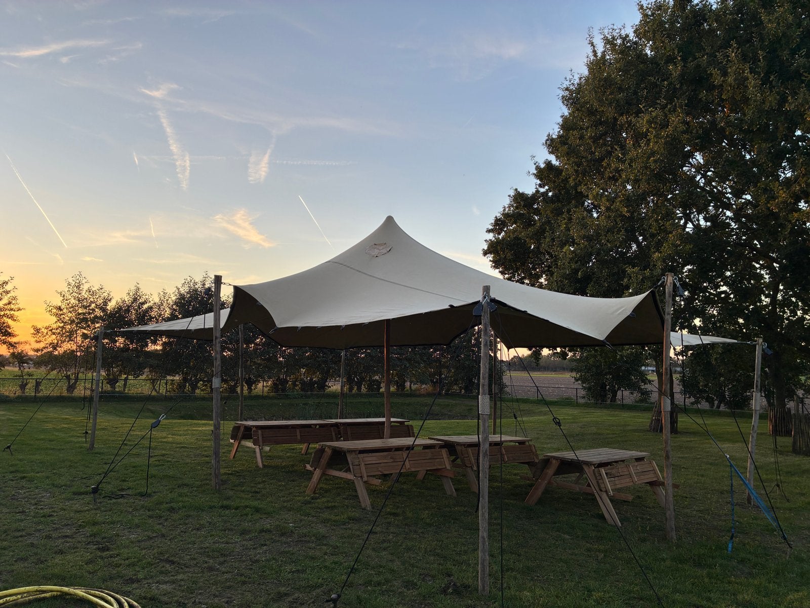 Prachtige Stretchtent (7x9m) met Kachel & Complete Set, Ophalen, Gebruikt, Opvouwbaar, Overige typen