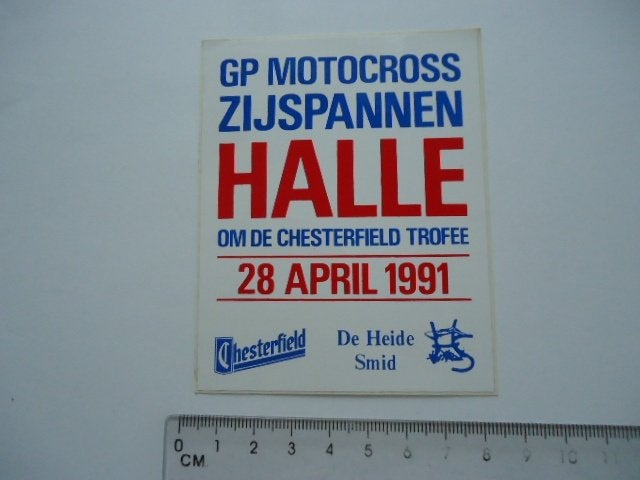sticker 1991 MOTORCROSS GP Zijspan Halle Chesterfield cross, Verzenden, Zo goed als nieuw, Sport