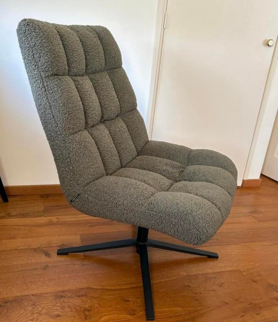 WOOOD Job draaifauteuil donkergroen teddy stof, Ophalen, Minder dan 75 cm, Zo goed als nieuw, Stof