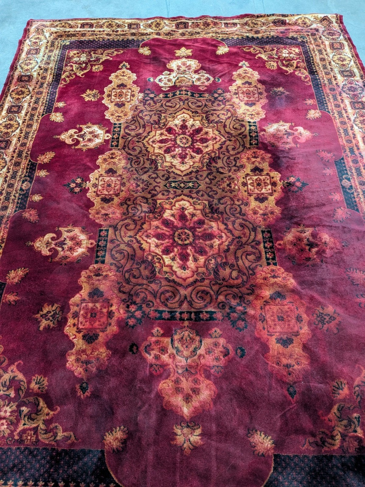 lGroot vintage Oosters tapijt 335 x 245 cm – rood / klassiek, Gebruikt, Zwart, Perzisch, Klassiek, Oosters, Onbekend