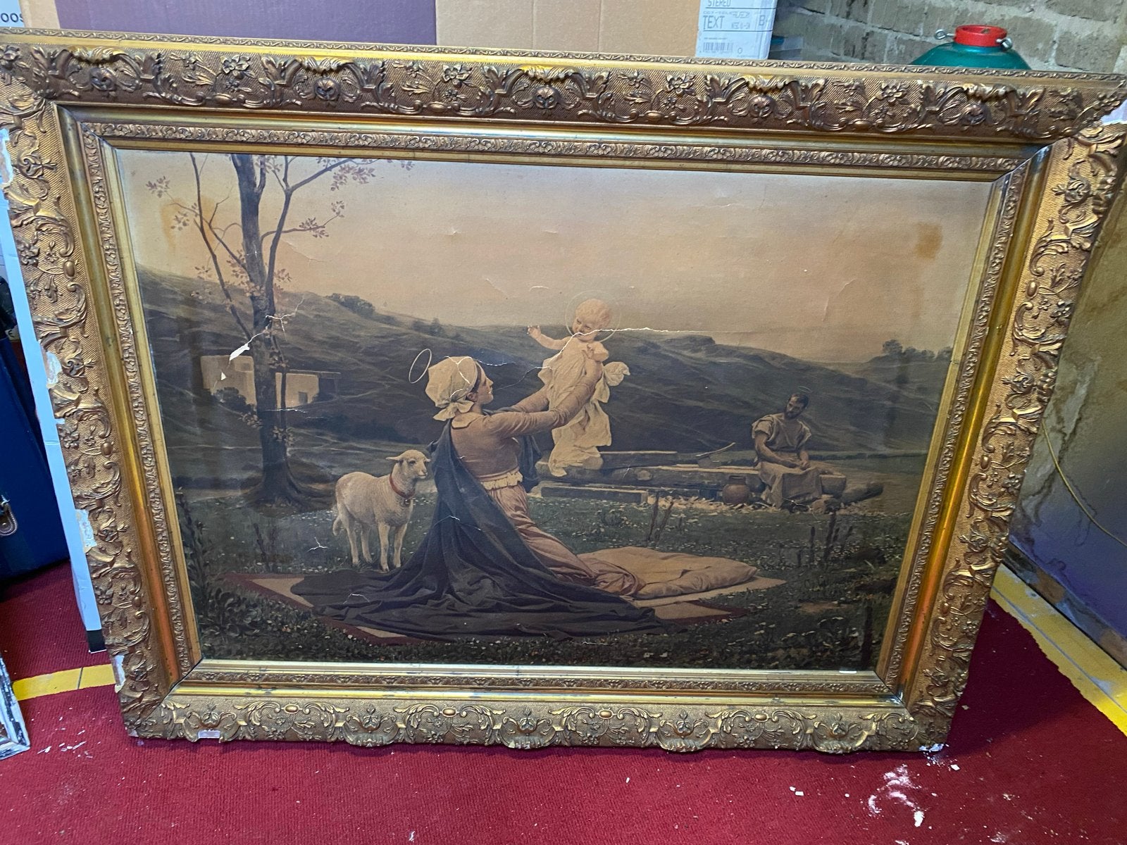 Klassiek schilderij: Moeder met kind en herder, Ophalen, Doek, Portret of Personen, Olieverf