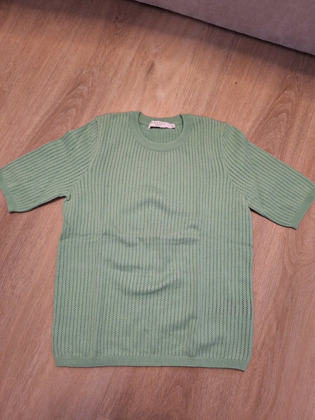 Lichtgroene gebreide trui met korte mouwen, Verzenden, Zo goed als nieuw, Korte mouw, Maat 34 (XS) of kleiner